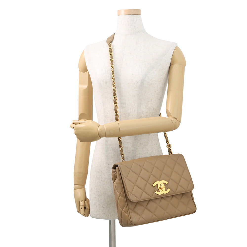 CHANEL Matelasse Decacoco Chainshoulder Bag Beige Caviar Leather