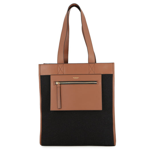BURBERRY Logo Tote Bag Black/Brown8093453 Canvas Leather