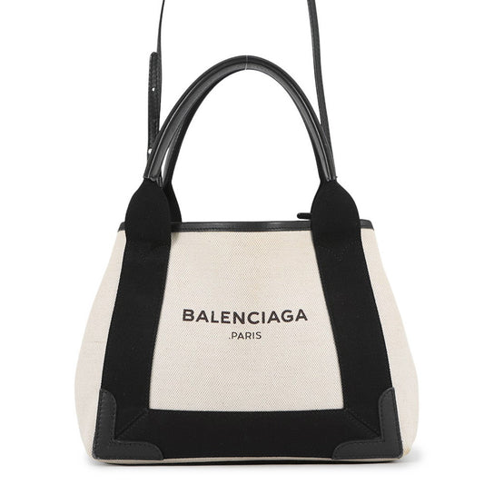 BALENCIAGA Navy Kabas Black/White390346 Canvas Leather Size XS