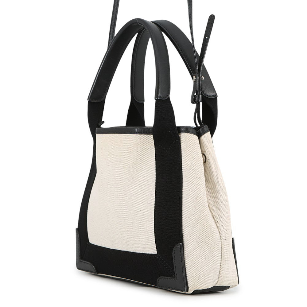 BALENCIAGA Navy Kabas Black/White390346 Canvas Leather Size XS