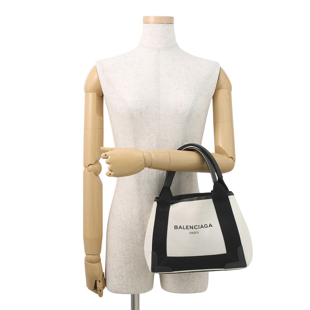 BALENCIAGA Navy Kabas Black/White390346 Canvas Leather Size XS
