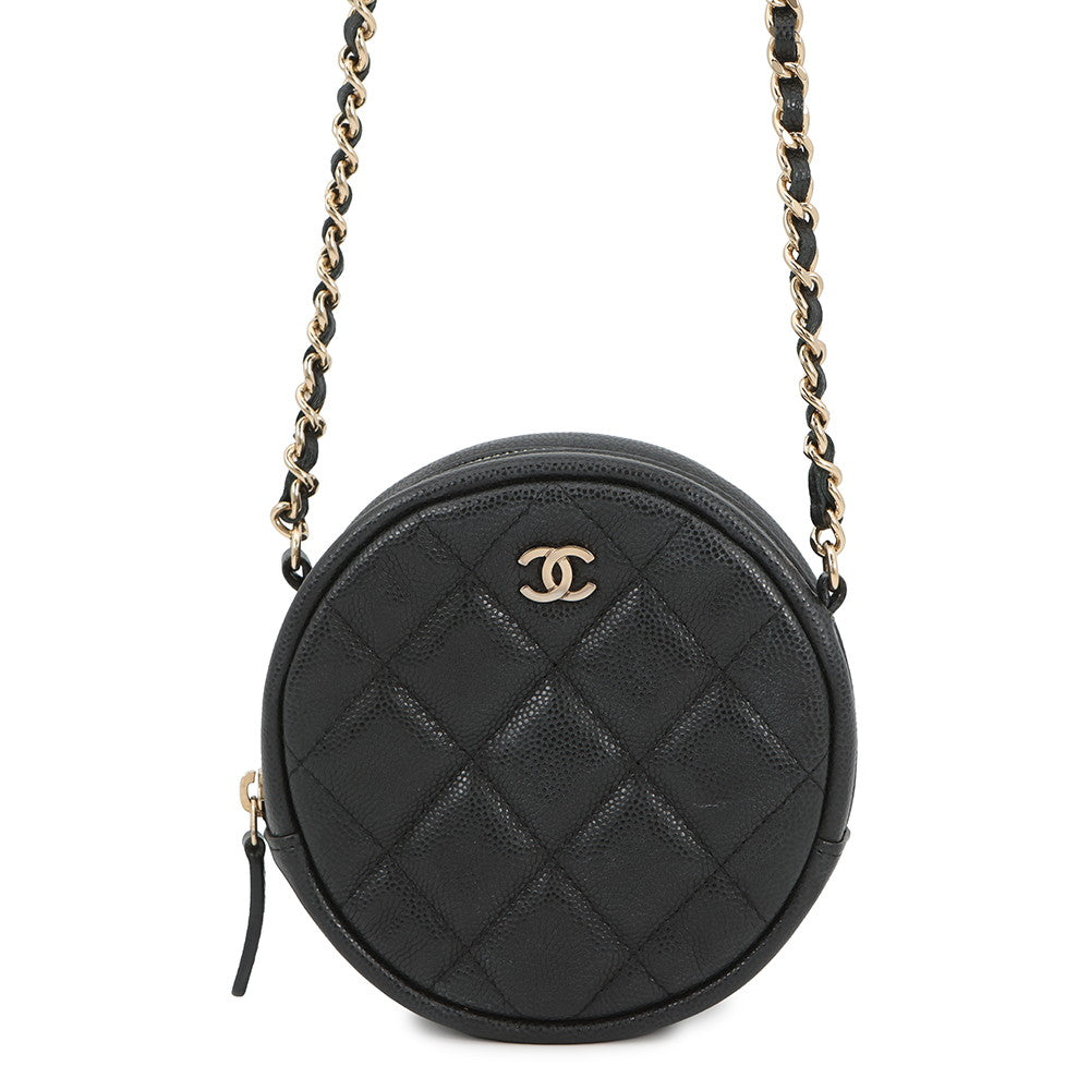 CHANEL Matelasse Round ChainShoulder Bag BlackA70657 Soft Caviar Leather