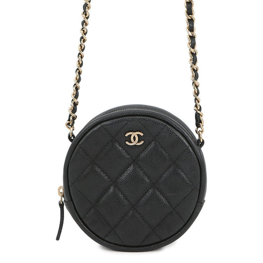CHANEL Matelasse Round ChainShoulder Bag BlackA70657 Soft Caviar Leather