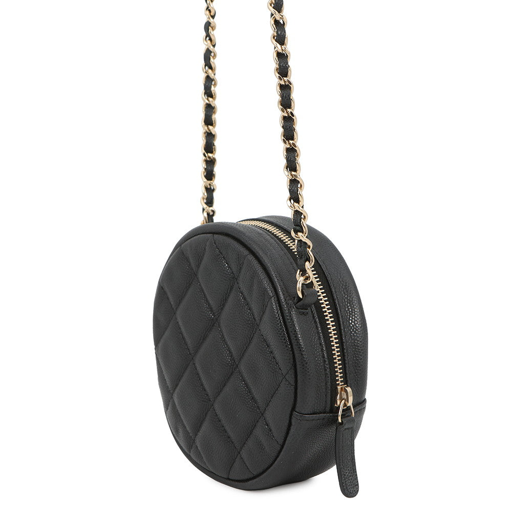 CHANEL Matelasse Round ChainShoulder Bag BlackA70657 Soft Caviar Leather