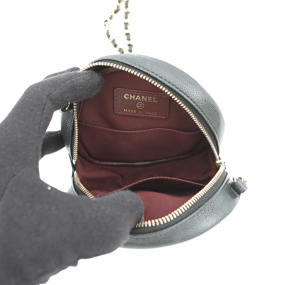 CHANEL Matelasse Round ChainShoulder Bag BlackA70657 Soft Caviar Leather