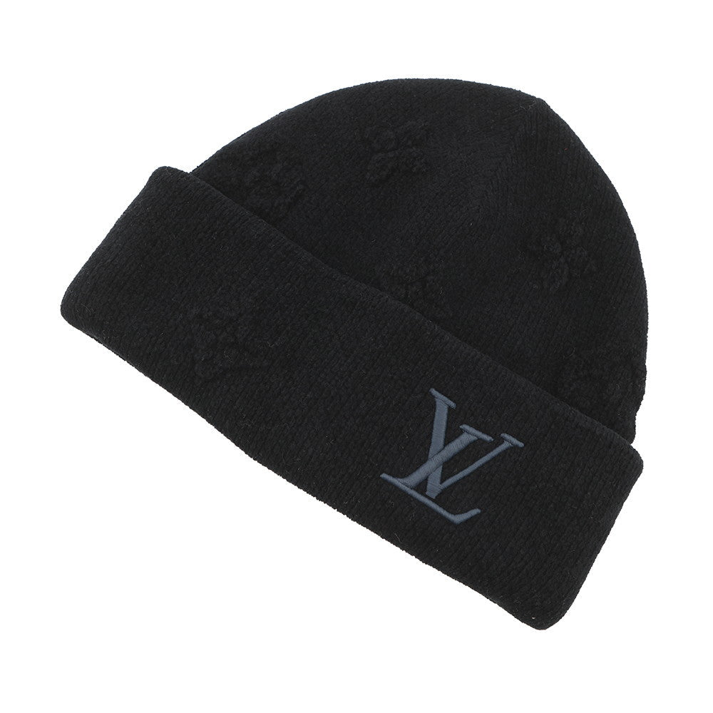 LOUIS VUITTON LV Crush Monogram Beanie Size S NoirM96194 Cotton97% Nylon2% Polyurethane1%