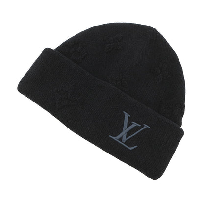 LOUIS VUITTON LV Crush Monogram Beanie Size S NoirM96194 Cotton97% Nylon2% Polyurethane1%