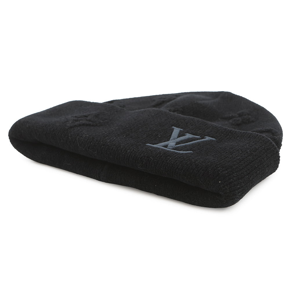LOUIS VUITTON LV Crush Monogram Beanie Size S NoirM96194 Cotton97% Nylon2% Polyurethane1%