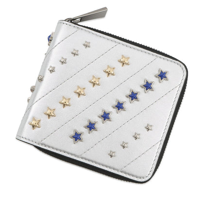 JIMMY CHOO LAWRENCE Star Studded Round Zip Bi-Fold Wallet SilverLAWRENCEAHQ Leather