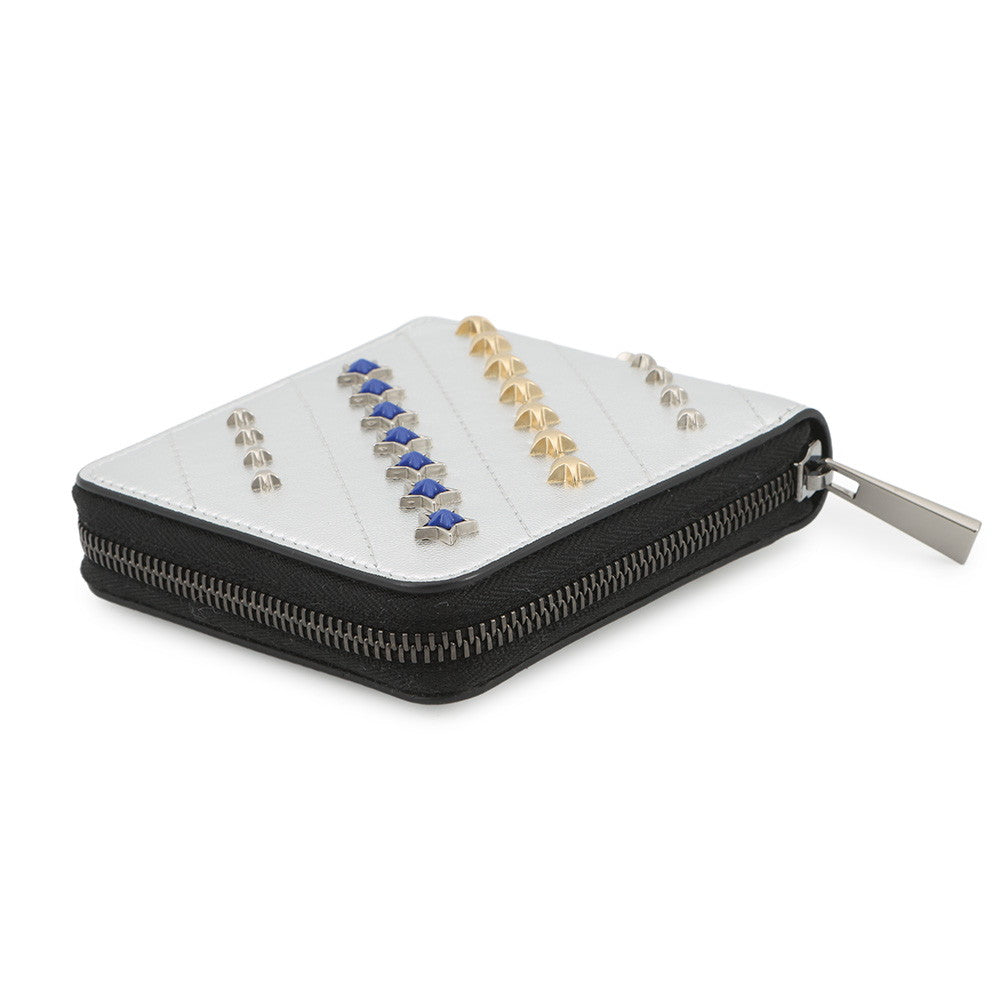 JIMMY CHOO LAWRENCE Star Studded Round Zip Bi-Fold Wallet SilverLAWRENCEAHQ Leather