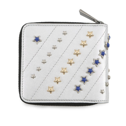 JIMMY CHOO LAWRENCE Star Studded Round Zip Bi-Fold Wallet SilverLAWRENCEAHQ Leather