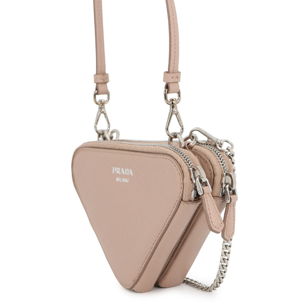 PRADA Saffiano Leather Triangle 2-Way Shoulder Bag Jasmin Flower1NR015 Leather