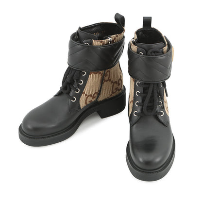 GUCCI Double G EncreBoots Beige/Black678984 GG Canvas Leather Size 34 1/2