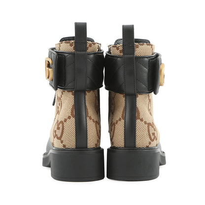 GUCCI Double G EncreBoots Beige/Black678984 GG Canvas Leather Size 34 1/2