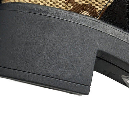 GUCCI Double G EncreBoots Beige/Black678984 GG Canvas Leather Size 34 1/2
