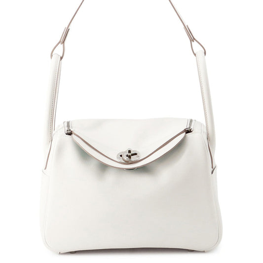 HERMES Lindy Gris Pale/Vert Vertigo Swift Leather Size 26