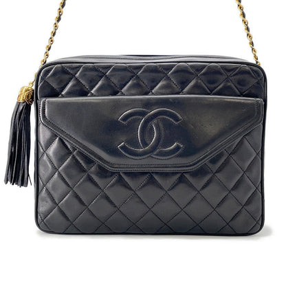 CHANEL Matelasse fringed chain shoulder bag Black Lambskin