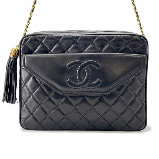 CHANEL Matelasse fringed chain shoulder bag Black Lambskin