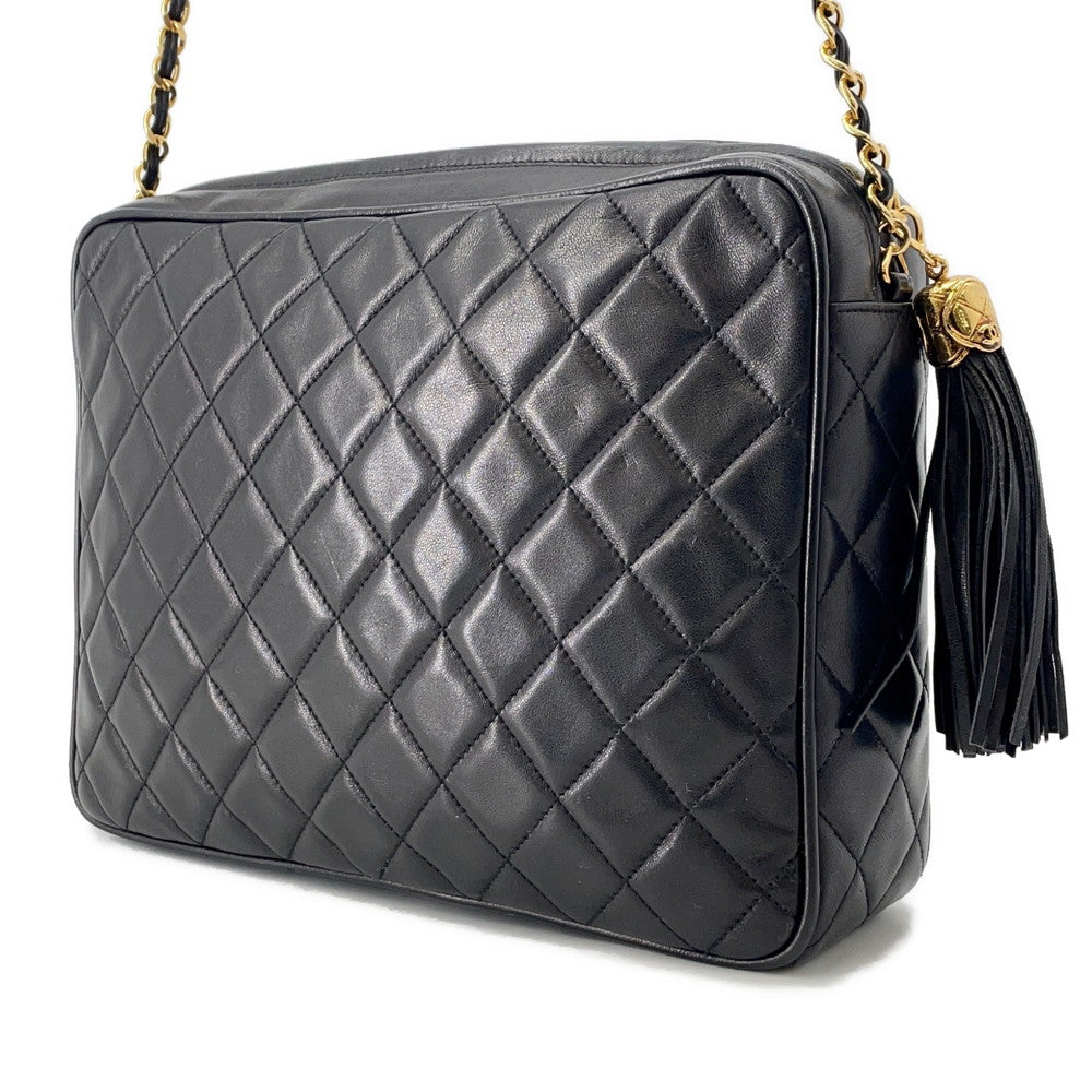 CHANEL Matelasse fringed chain shoulder bag Black Lambskin