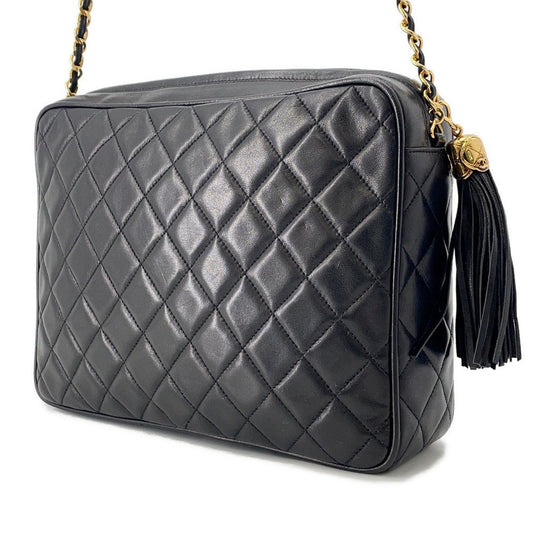 CHANEL Matelasse fringed chain shoulder bag Black Lambskin