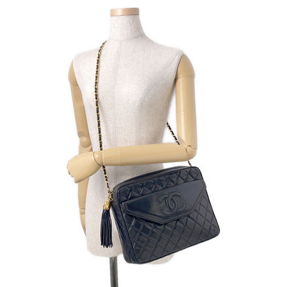 CHANEL Matelasse fringed chain shoulder bag Black Lambskin