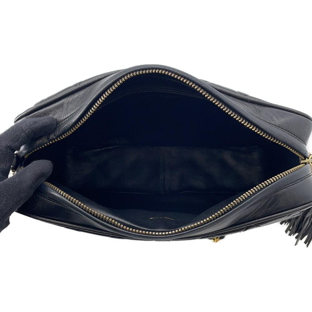 CHANEL Matelasse fringed chain shoulder bag Black Lambskin