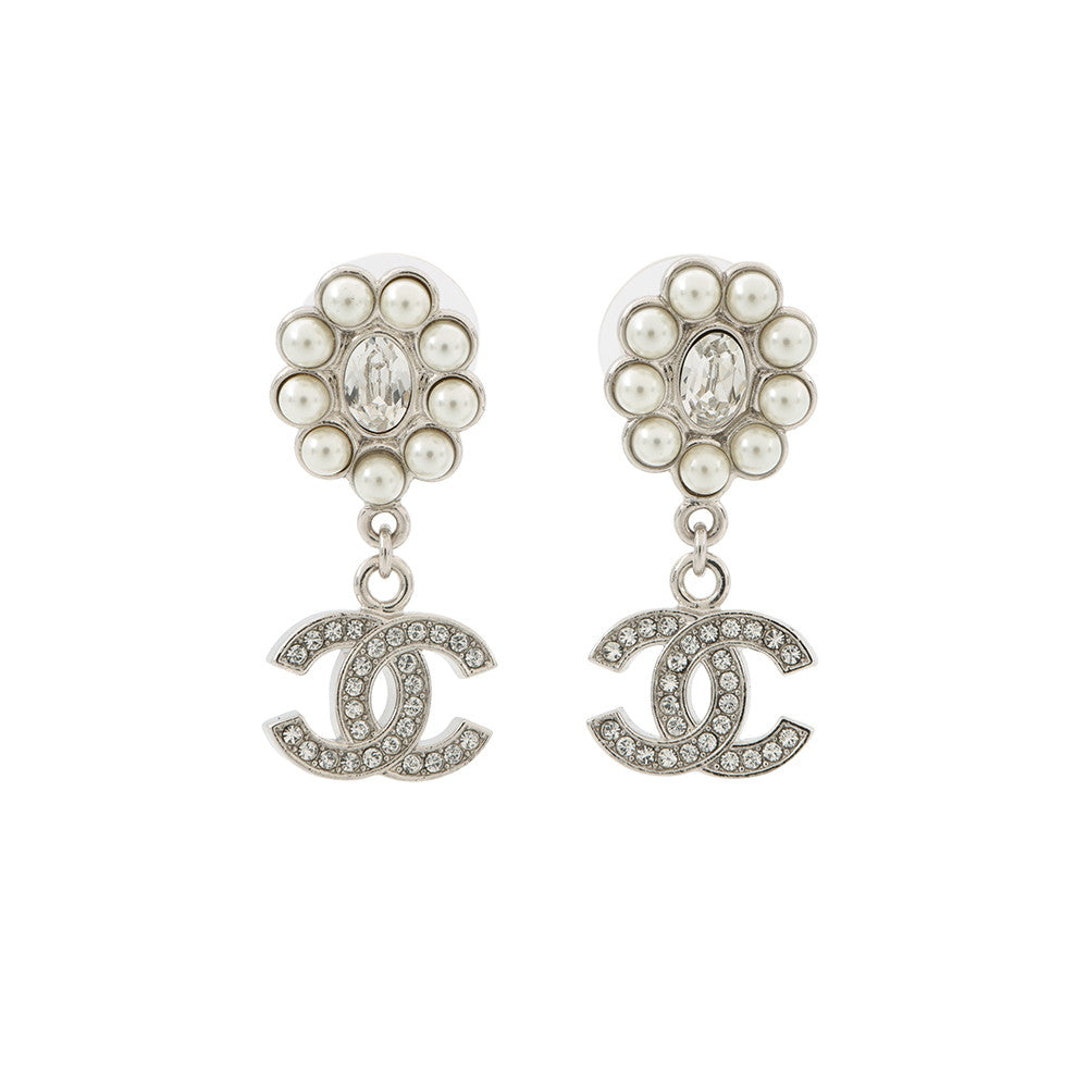 CHANEL CC Logo Pearl Earrings SilverABB141 Metal Rhinestone Faux Pearl