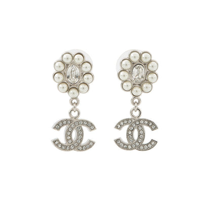 CHANEL CC Logo Pearl Earrings SilverABB141 Metal Rhinestone Faux Pearl