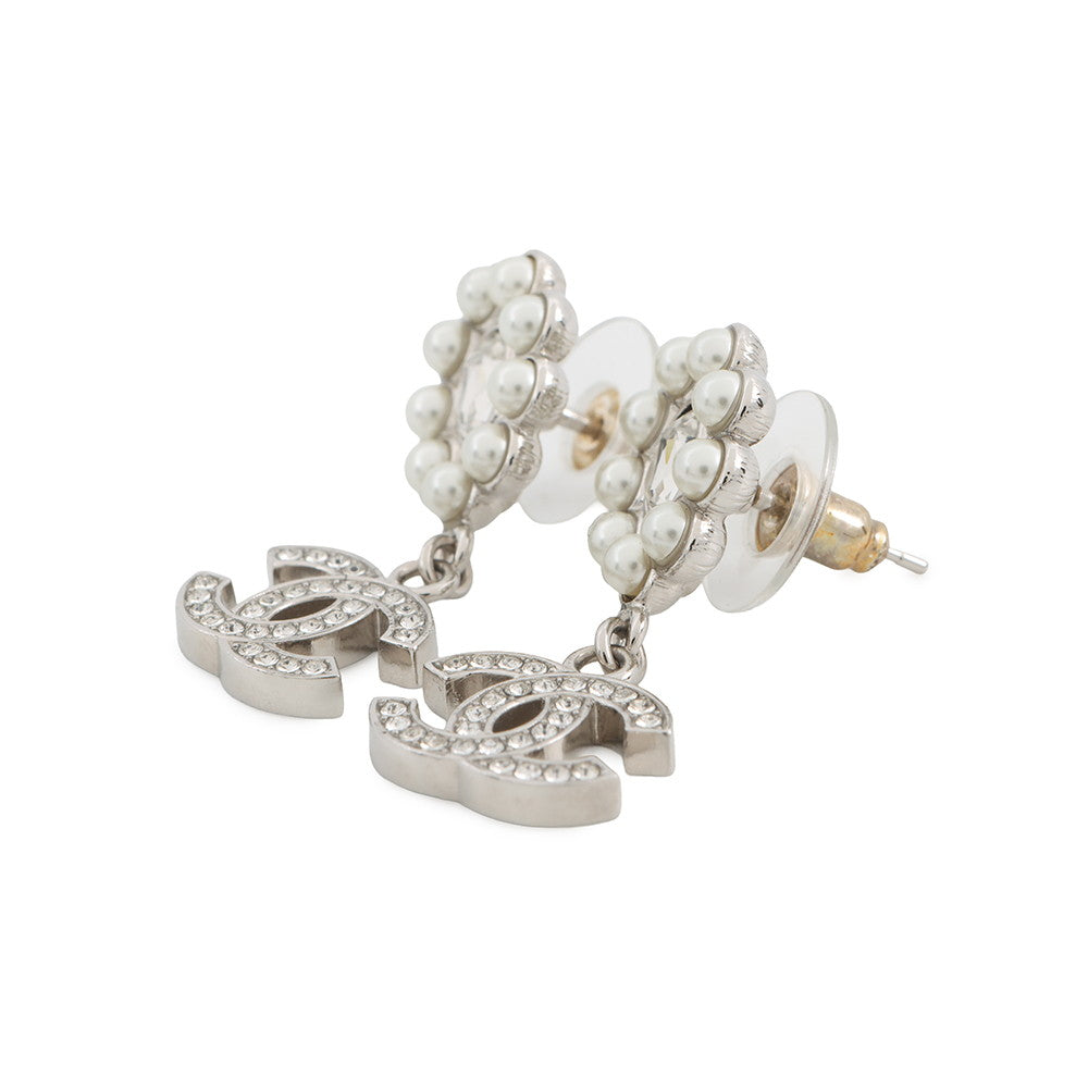 CHANEL CC Logo Pearl Earrings SilverABB141 Metal Rhinestone Faux Pearl