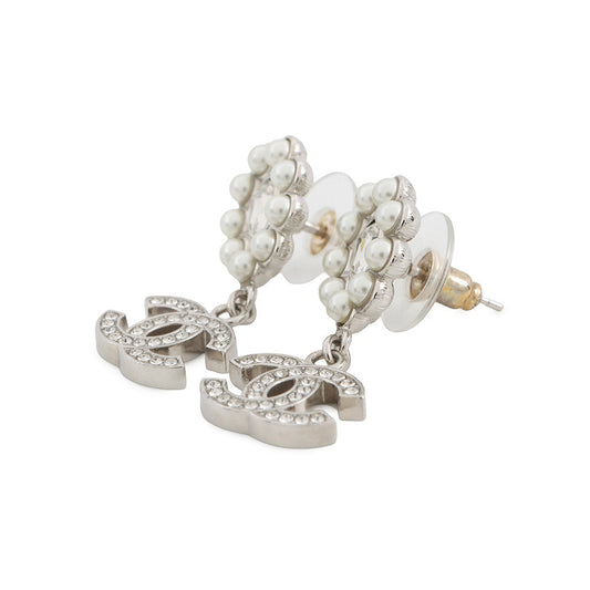 CHANEL CC Logo Pearl Earrings SilverABB141 Metal Rhinestone Faux Pearl