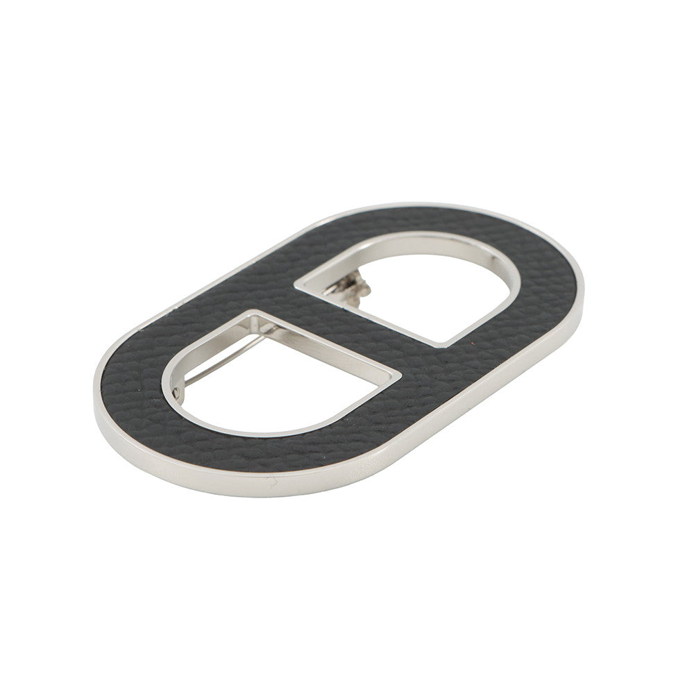 HERMES Chaine d'Ancre Brooch Black Epsom Metal
