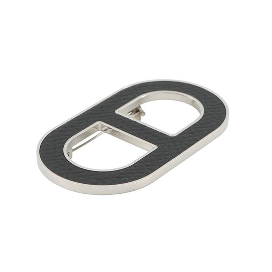 HERMES Chaine d'Ancre Brooch Black Epsom Metal