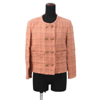 CHANEL Collarless Jacket Size 40 OrangeP77694 Wool 58% Alpaca 23% Polyamide 13% Paper 6%