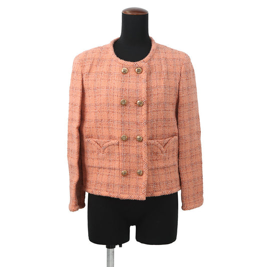 CHANEL Collarless Jacket Size 40 OrangeP77694 Wool 58% Alpaca 23% Polyamide 13% Paper 6%