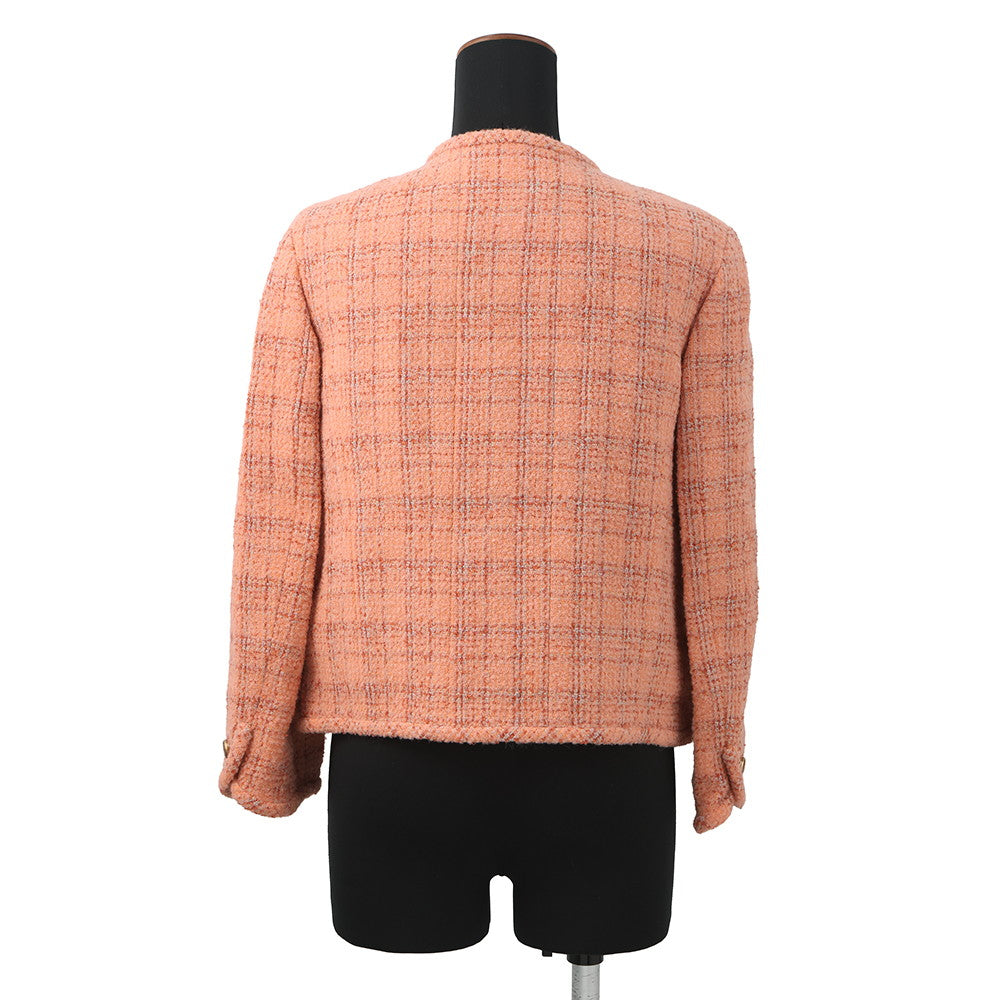 CHANEL Collarless Jacket Size 40 OrangeP77694 Wool 58% Alpaca 23% Polyamide 13% Paper 6%