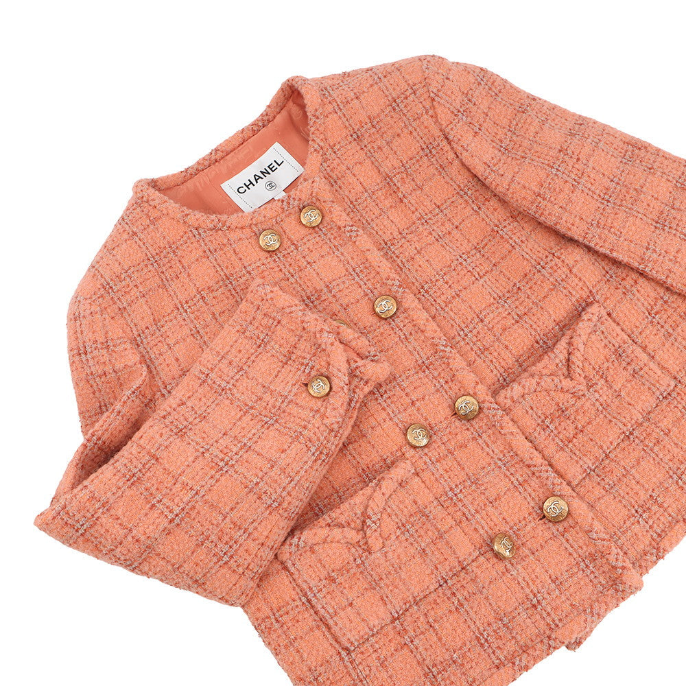 CHANEL Collarless Jacket Size 40 OrangeP77694 Wool 58% Alpaca 23% Polyamide 13% Paper 6%