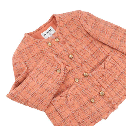 CHANEL Collarless Jacket Size 40 OrangeP77694 Wool 58% Alpaca 23% Polyamide 13% Paper 6%
