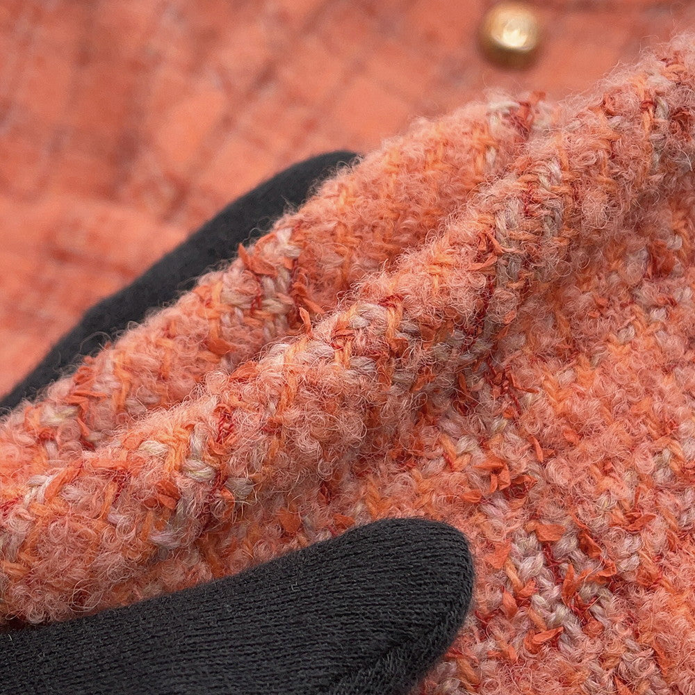 CHANEL Collarless Jacket Size 40 OrangeP77694 Wool 58% Alpaca 23% Polyamide 13% Paper 6%
