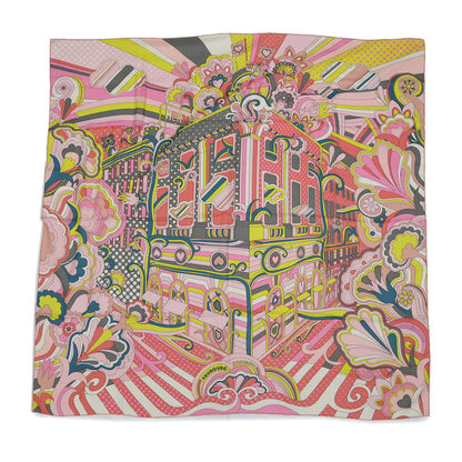 HERMES Giant Square Fauve Rainbow Size 140 Rose/Jaune vif/Etoupe Cashmere70% Silk30%