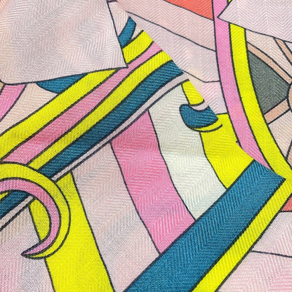 HERMES Giant Square Fauve Rainbow Size 140 Rose/Jaune vif/Etoupe Cashmere70% Silk30%