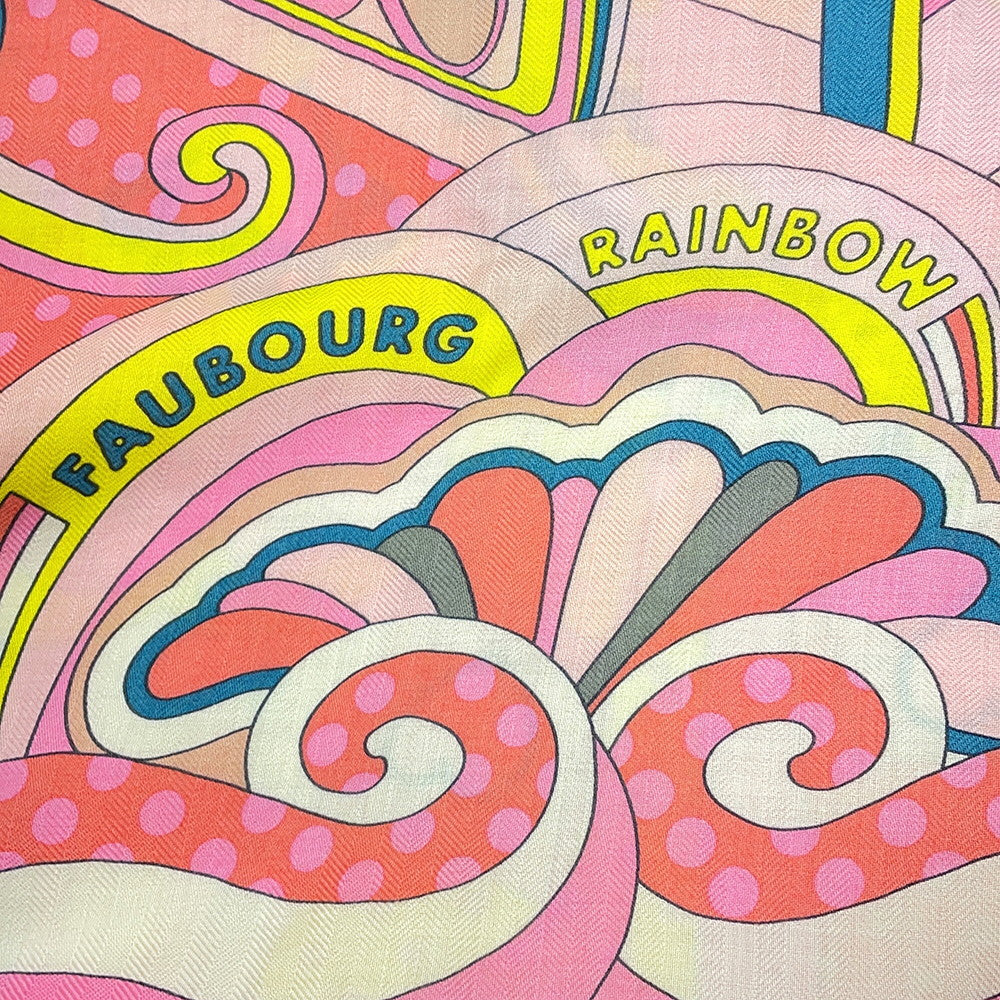 HERMES Giant Square Fauve Rainbow Size 140 Rose/Jaune vif/Etoupe Cashmere70% Silk30%