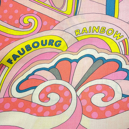 HERMES Giant Square Fauve Rainbow Size 140 Rose/Jaune vif/Etoupe Cashmere70% Silk30%