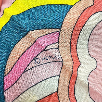 HERMES Giant Square Fauve Rainbow Size 140 Rose/Jaune vif/Etoupe Cashmere70% Silk30%