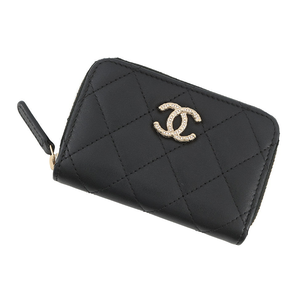 CHANEL Matelasse zip coin purse BlackAP4729 Lambskin/Rhinestone