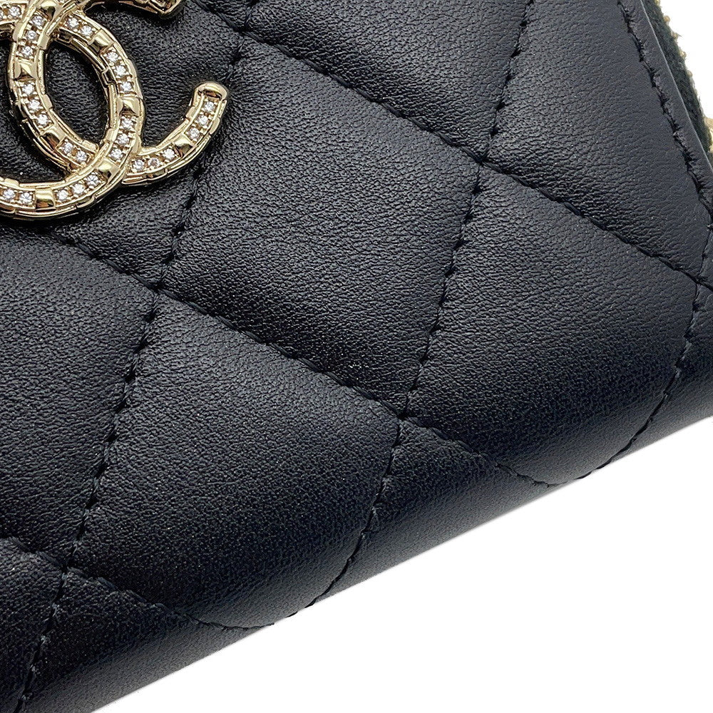 CHANEL Matelasse zip coin purse BlackAP4729 Lambskin/Rhinestone