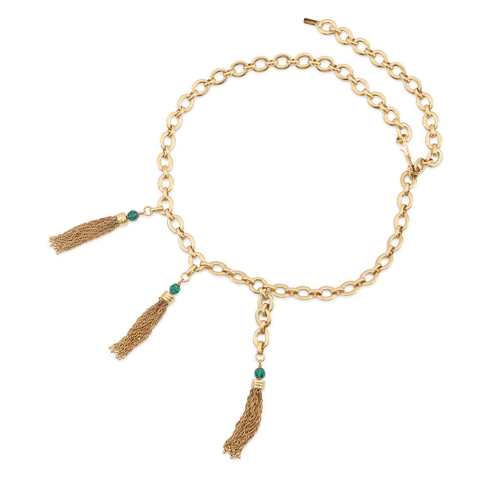 Chloe POMPOMS Belt Vintage Gold/GreenCHC25SC089CH59DCTU Gold Plated Crystal Glass