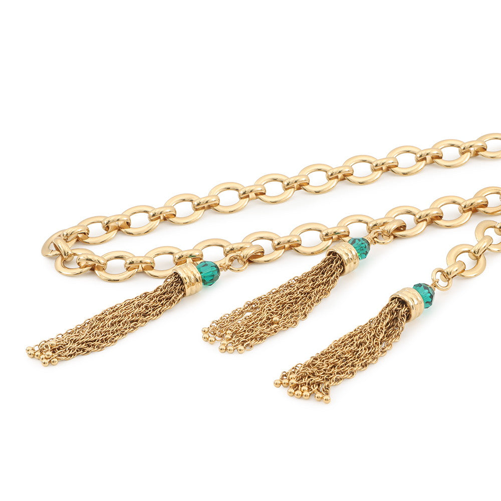 Chloe POMPOMS Belt Vintage Gold/GreenCHC25SC089CH59DCTU Gold Plated Crystal Glass