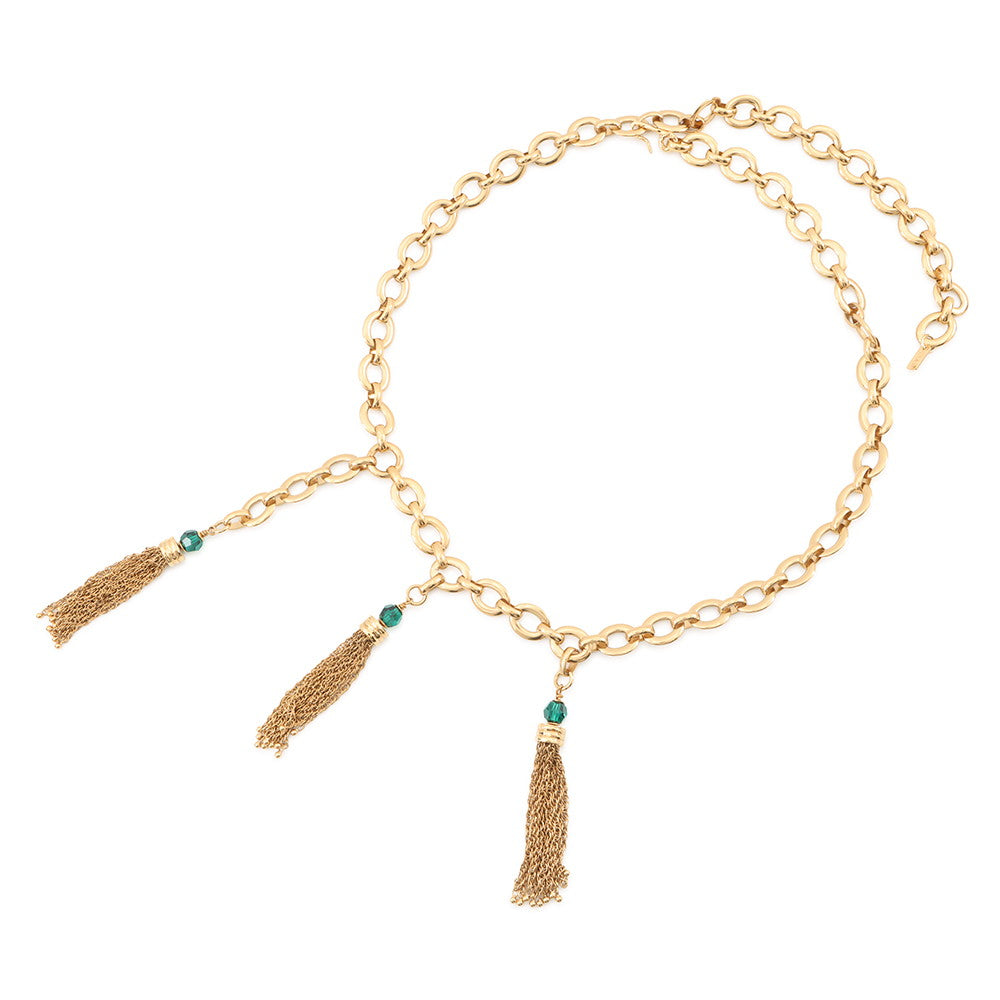 Chloe POMPOMS Belt Vintage Gold/GreenCHC25SC089CH59DCTU Gold Plated Crystal Glass