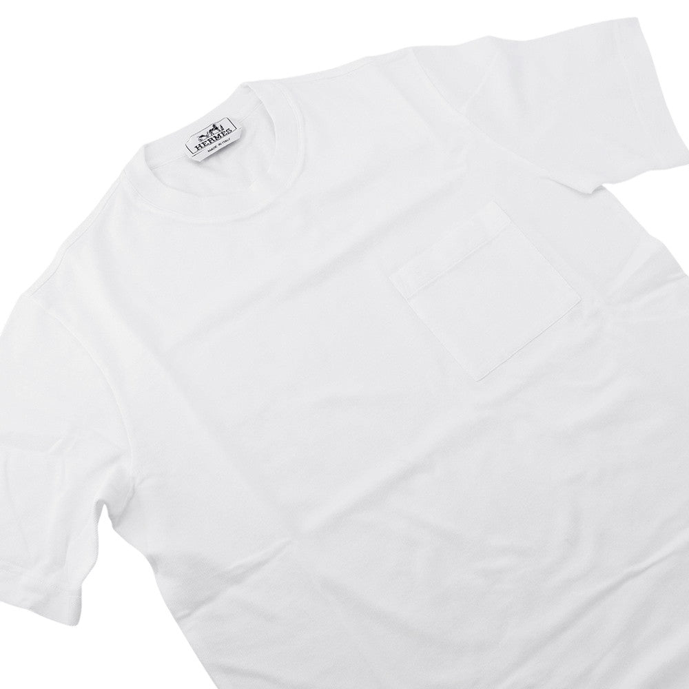 HERMES HEmbroidery Pocket T-Shirt Size S White Cotton100%