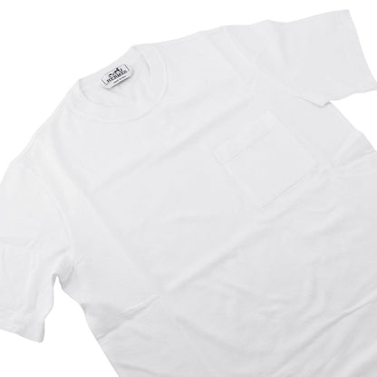 HERMES HEmbroidery Pocket T-Shirt Size S White Cotton100%